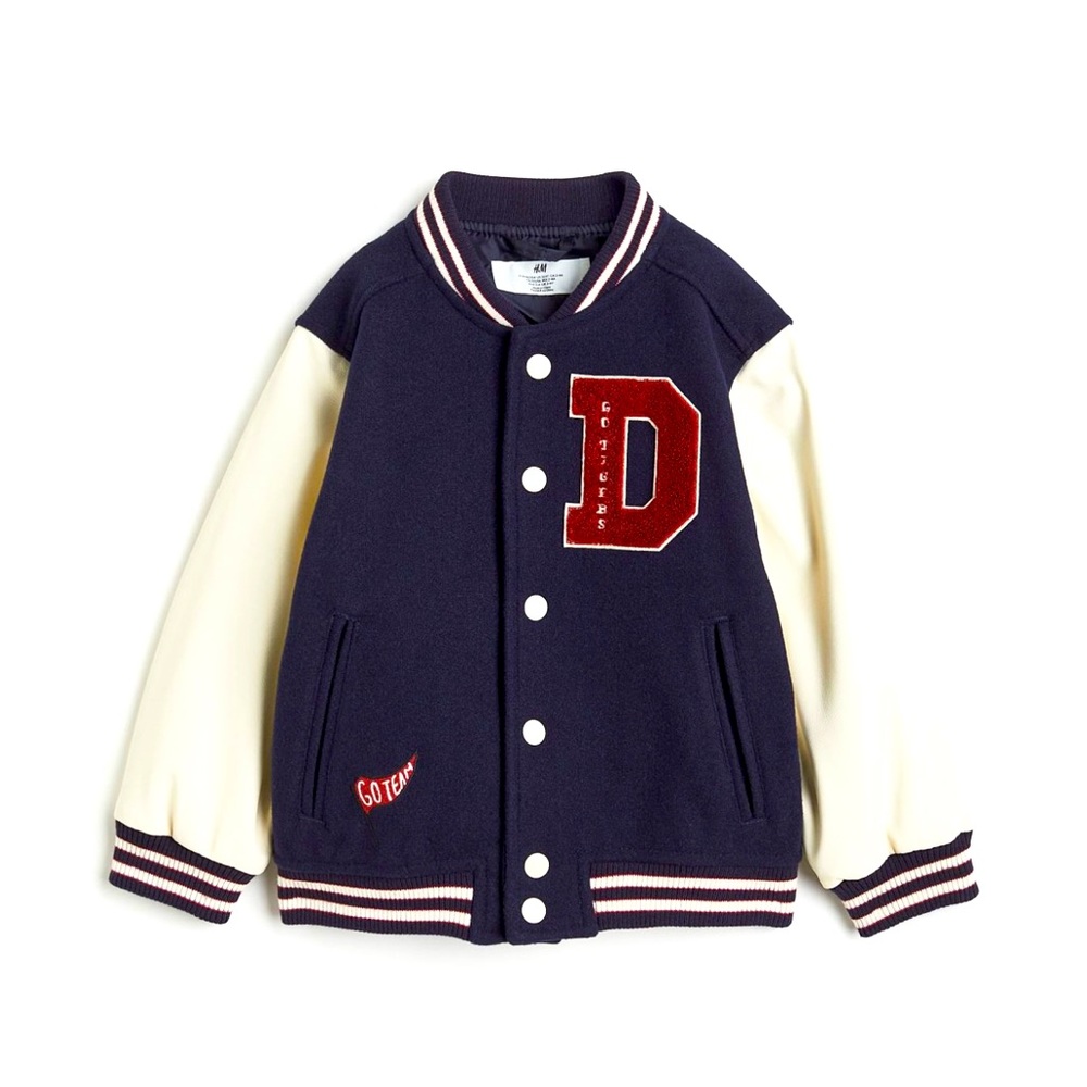 H&M Rocket Baseball Letterman Jacket Navy Blue Boys 5T/6